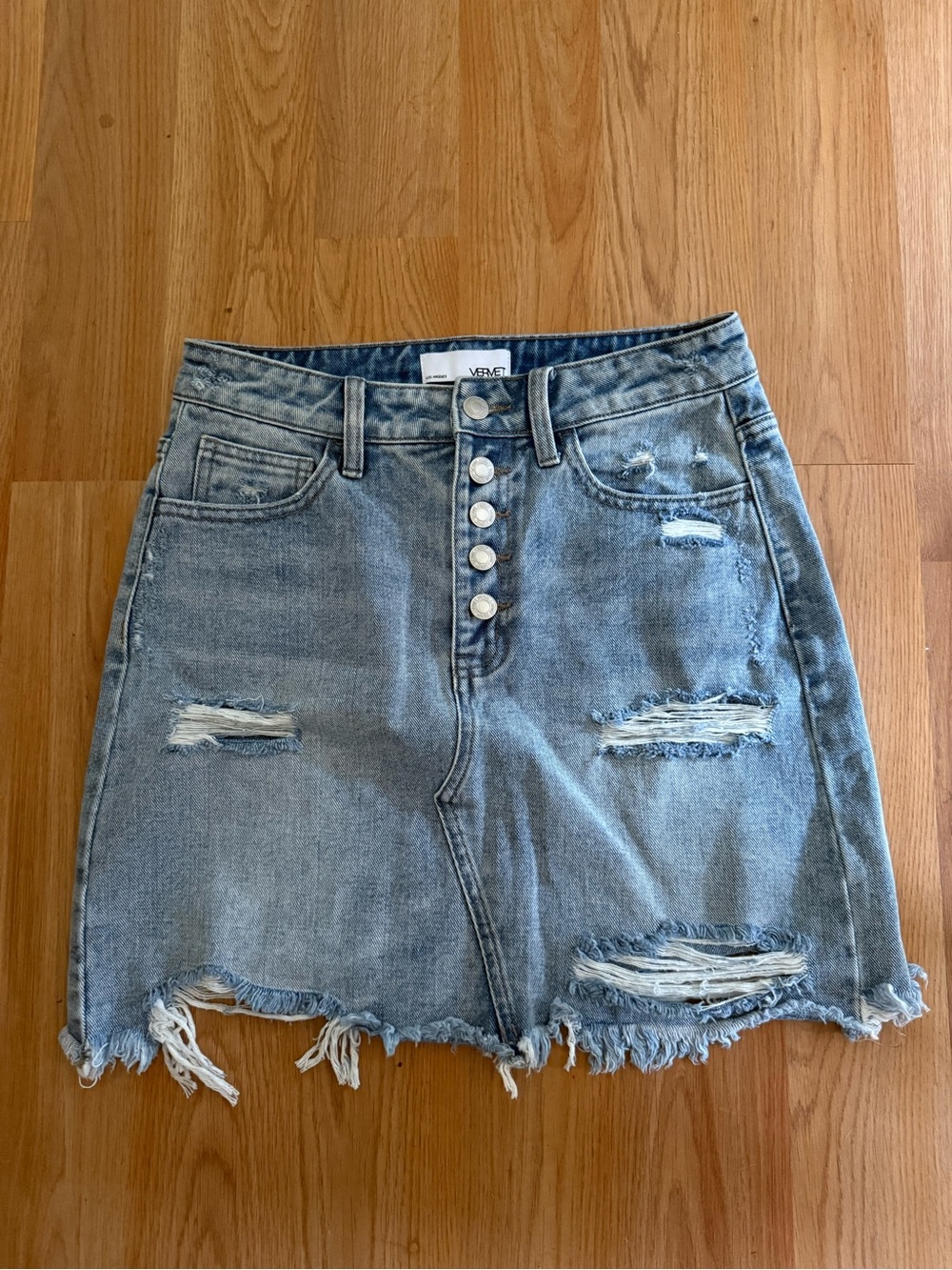 Vervet Distressed Denim Mini Skirt small